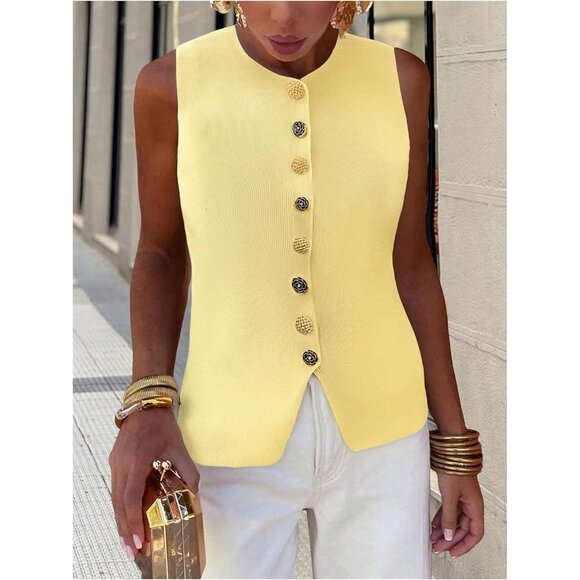 Women's Sleeveless Knit Sweater Vest Lightweight Casual Business Office - Picture 4 of 6